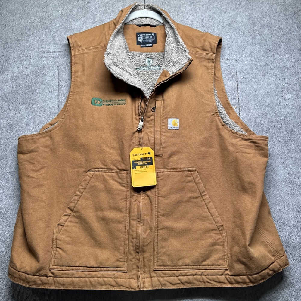 Carhartt Sherpa Lined Duck Vest Brown Workwear Mock Neck Mens 2XL